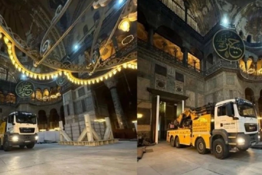 Γερανοί και φορτηγά&#8230; μέσα στην Αγία Σοφία: Εικόνες που προκαλούν ντροπή και ερωτήματα